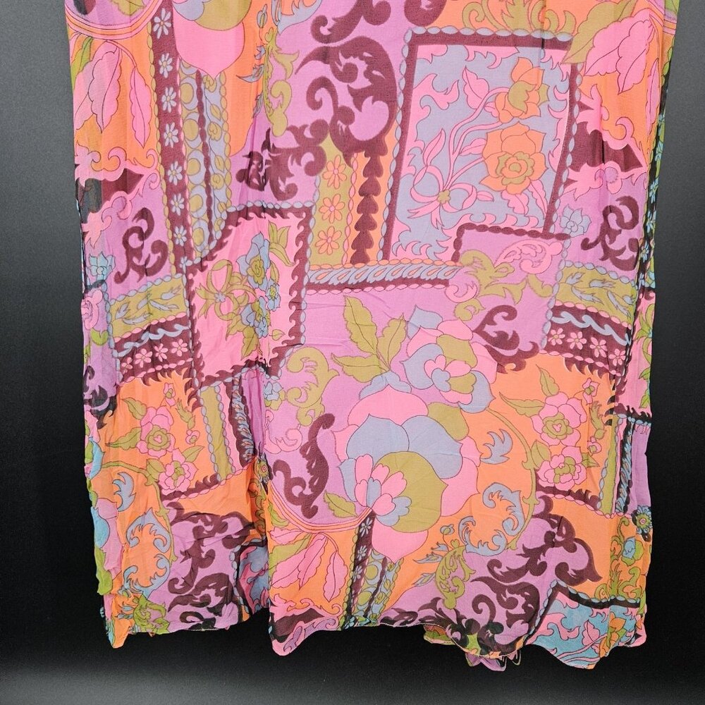 Vintage Elinor Gay Dress Womens 10 Pink Multi Cowl Neck Maxi Rayon 70s NEW Old - Picture 13 of 16